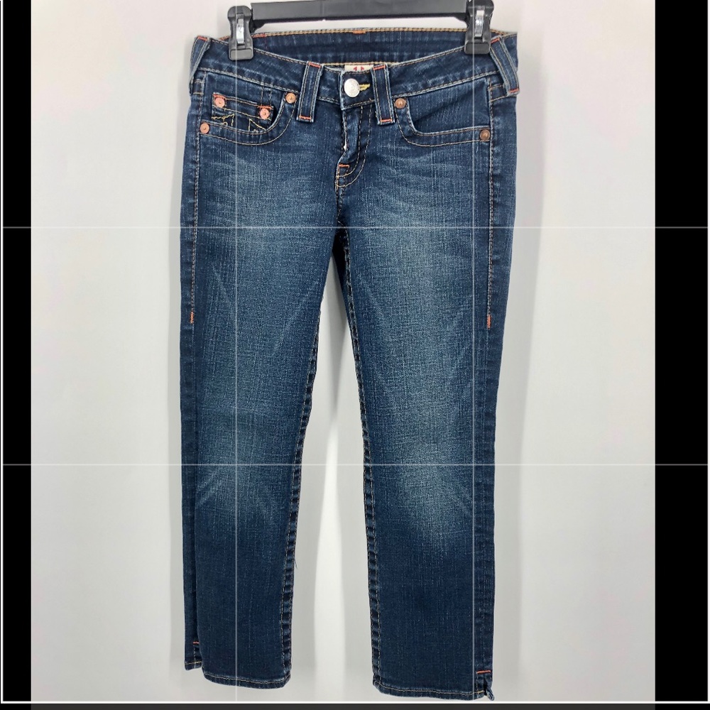 ✨True Religion Kate Cropped Semi Dark Wash Jeans